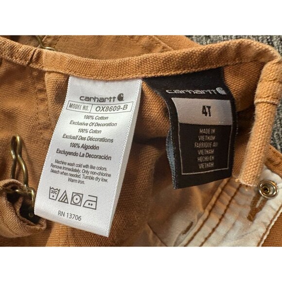 Carhartt Kids Brown Cotton Overalls Size 4T Durable Workwear Adjustable Straps - Picture 3 of 7